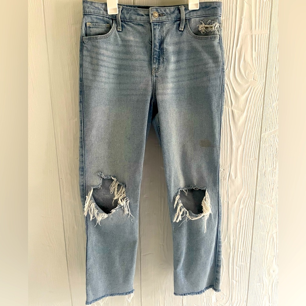 Hollister Women’s Distressed High-Rise Crop Slim Straight Jeans 9L W29 L28